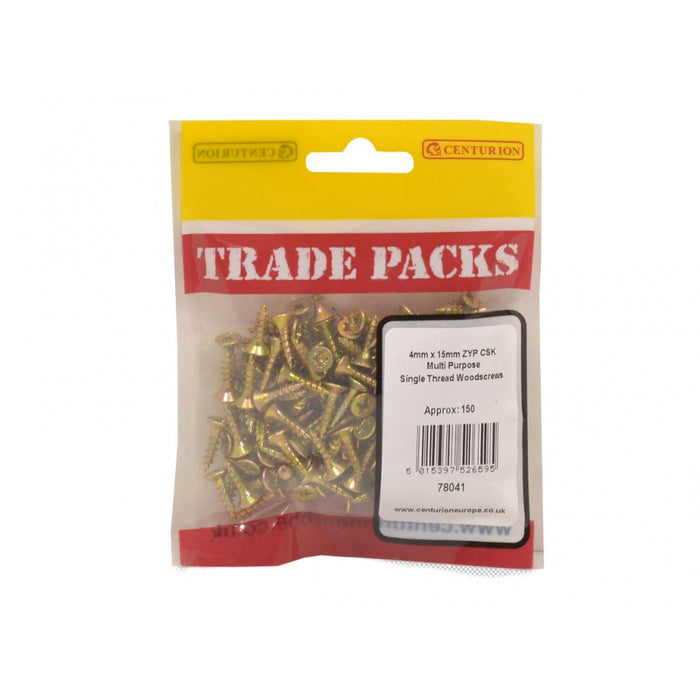 Pozi Multi Purpose Countersunk Woodscrews - ZYP - 4mm x 15mm (150 PK)