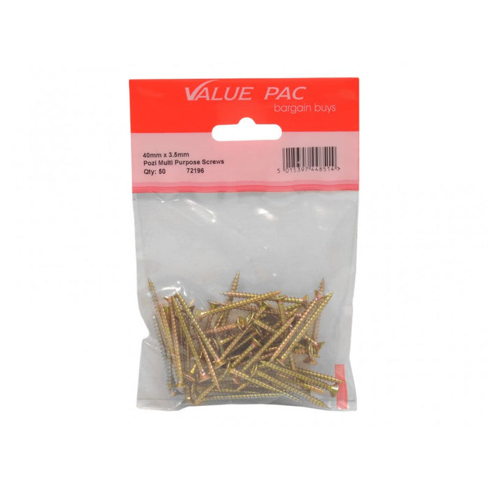 3.5mm x 40mm ZYP Multi Purpose Single Thread Countersunk Pozi Screws