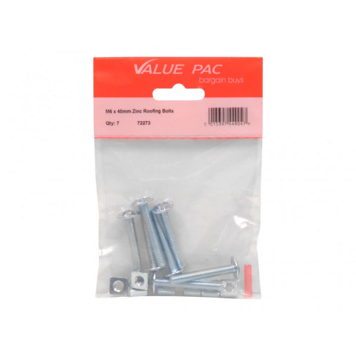 M6 x 40mm ZP Roofing Bolts 6pk