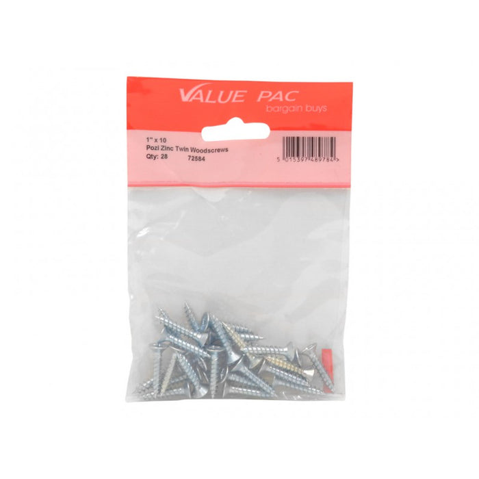 1" x 10 Pozi CSK ZP Twin Screws 24pk