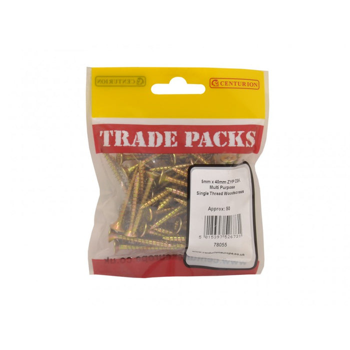 Pozi Multi Purpose Countersunk Woodscrews - ZYP - 5mm x 40mm (50 PK)