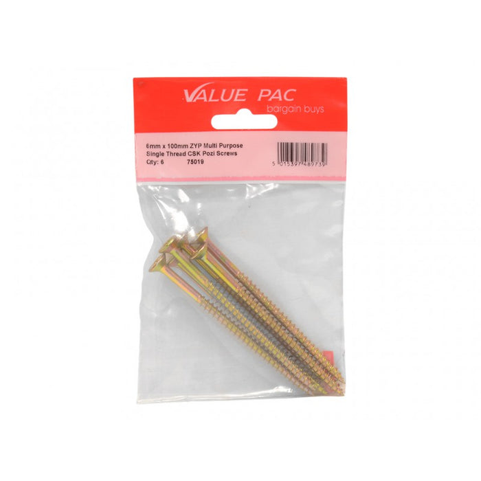 M6 x 100mm Pozi CSK Multi Purpose Screws