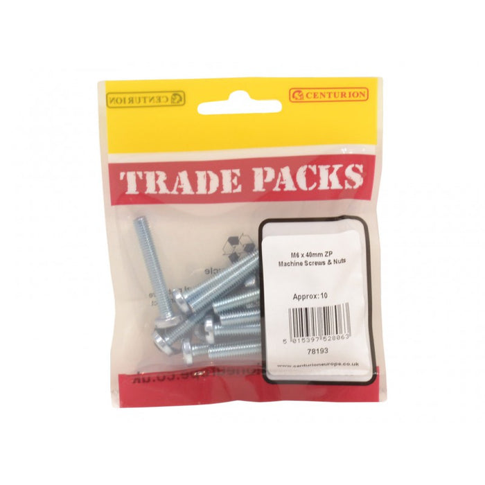 Machine Screws & Nuts - ZP - M6 x 40mm (10 PK)
