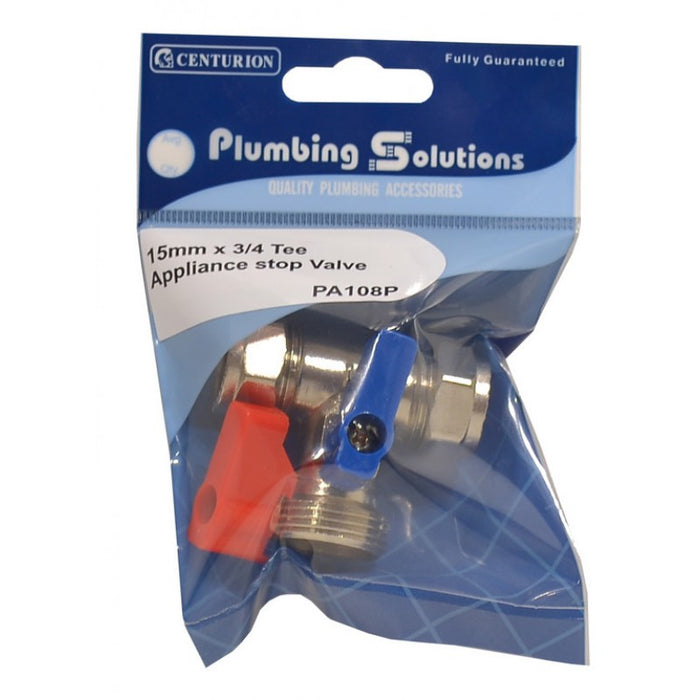 Tee 15mm x 3/4" BSP Appliance Stop Valve