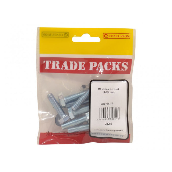 Hex Head Set Screws - ZP - M8 x 30mm (10 PK)
