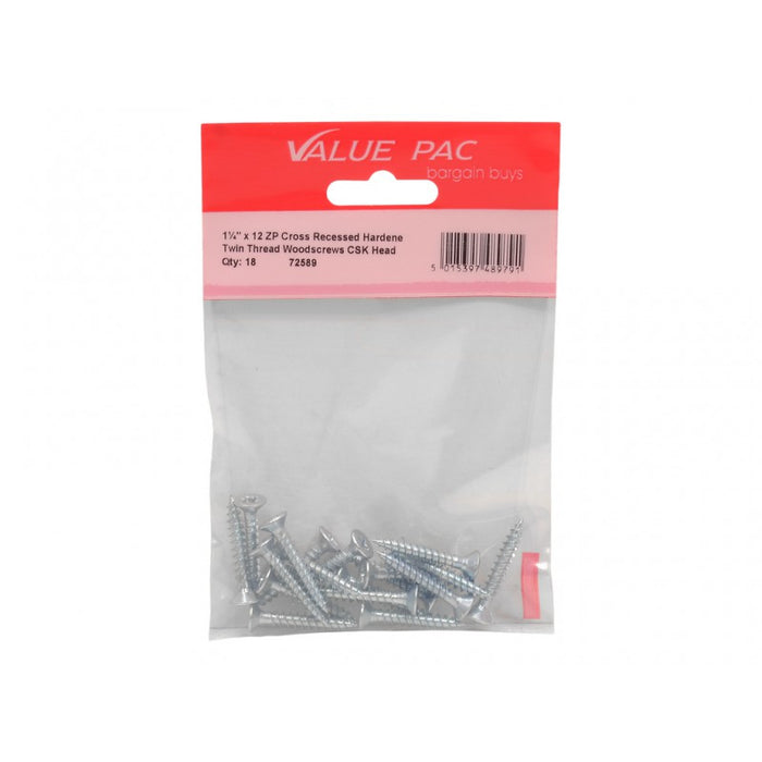 1 1/4" x 12 Pozi CSK ZP Twin Screws 15pk