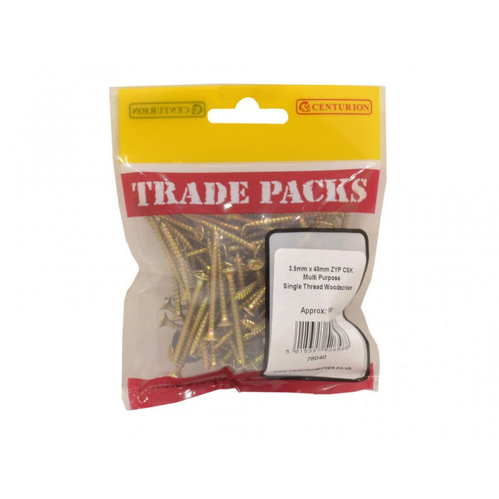 Pozi Multi Purpose Countersunk Woodscrews - ZYP - 3.5mm x 40mm (100 PK)