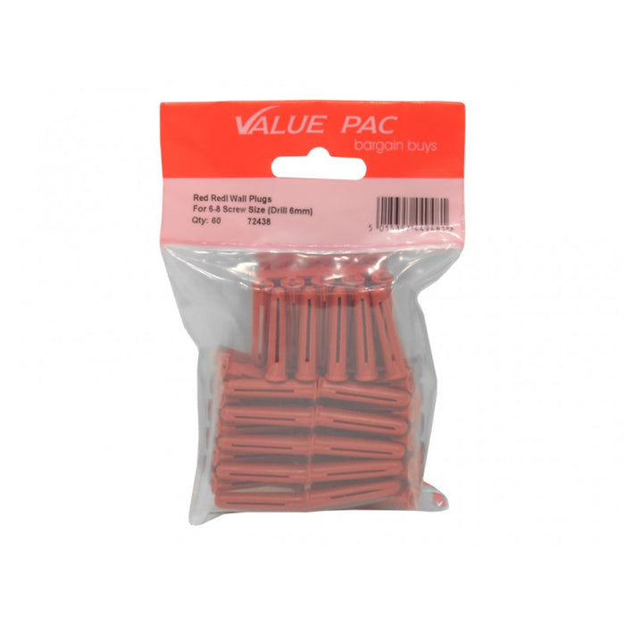 Screw Size 6-8/Drill 6mm Red 'Redi' Plugs 55pk
