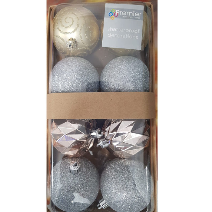 Pack Of 8 Gold, Rose Gold & Silver Shatterproof Baubles