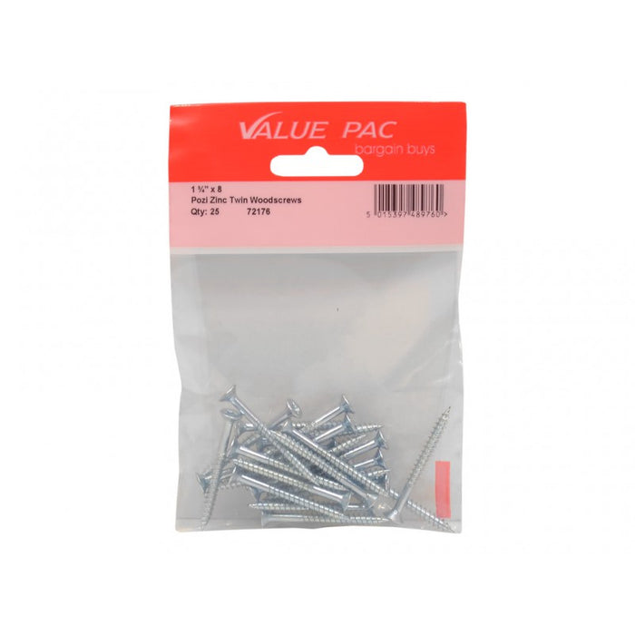1 3/4" x 8 Pozi CSK ZP Twin Screws 22pk