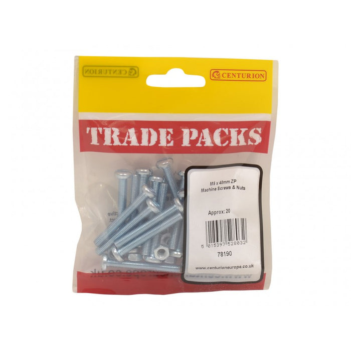 Machine Screws & Nuts - ZP - M5 x 40mm (20 PK)