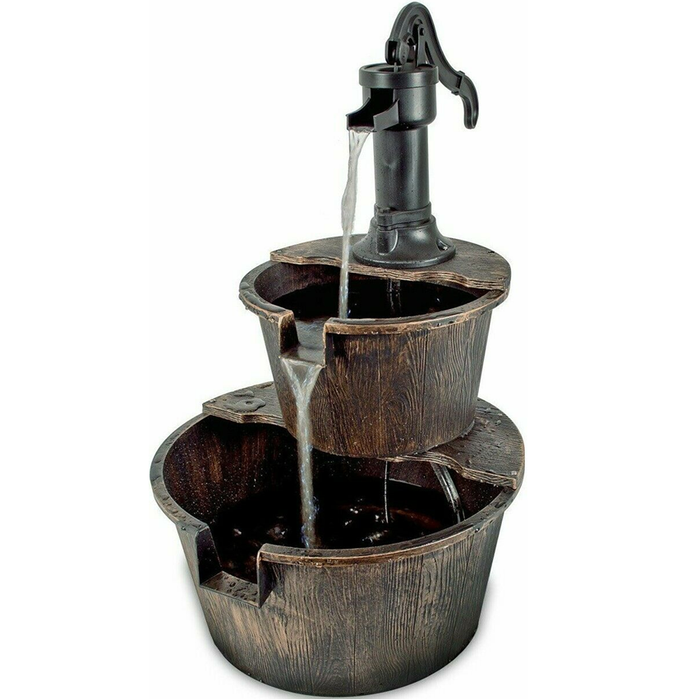 Outdoor 2-Tier Barrel Water Fountain with Pump - Bronze