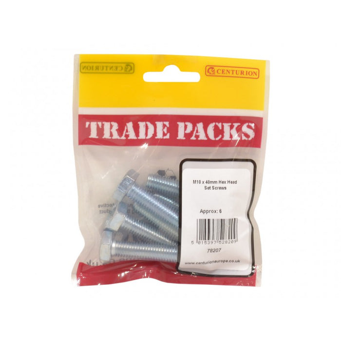Hex Head Set Screws - ZP - M10 x 40mm (6 PK)