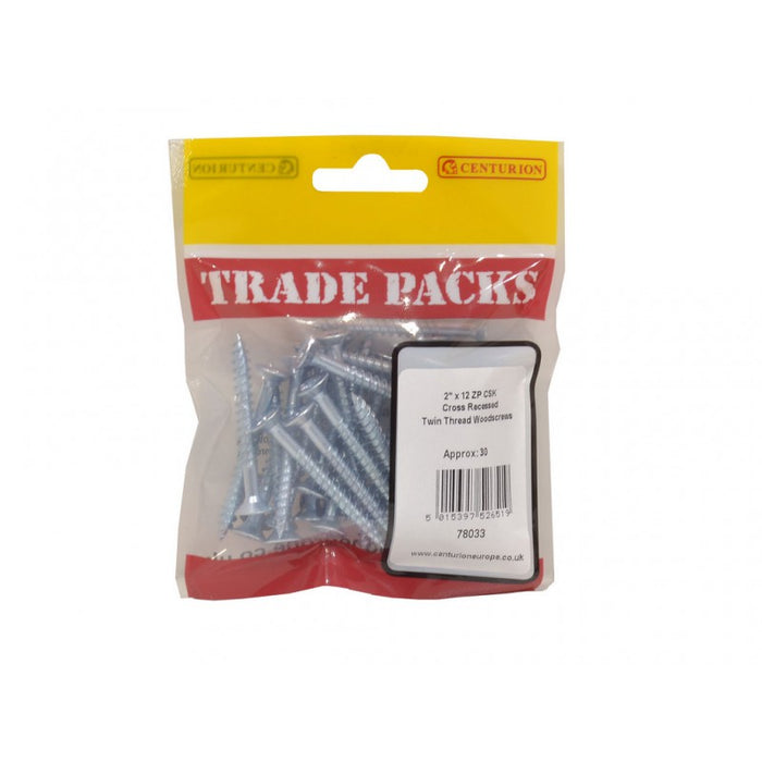 Pozi Twinthread Countersunk Woodscrews - ZP - 2" x 12 (30 PK)