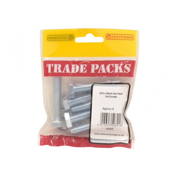 Hex Head Set Screws - ZP - M10 x 50mm (6 PK)