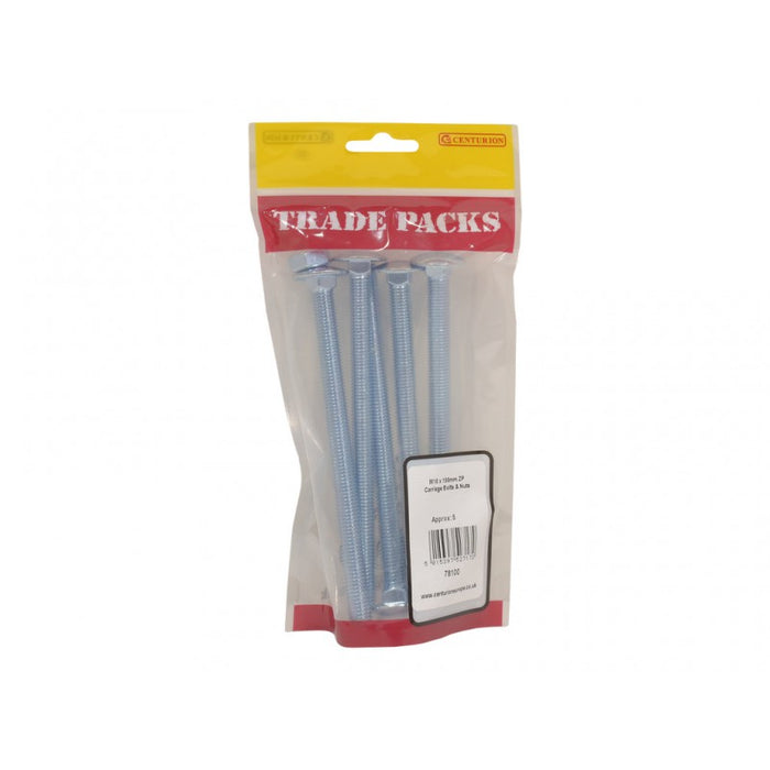 Carriage Bolts & Nuts Small - ZP - M10 x 150mm (5 PK)