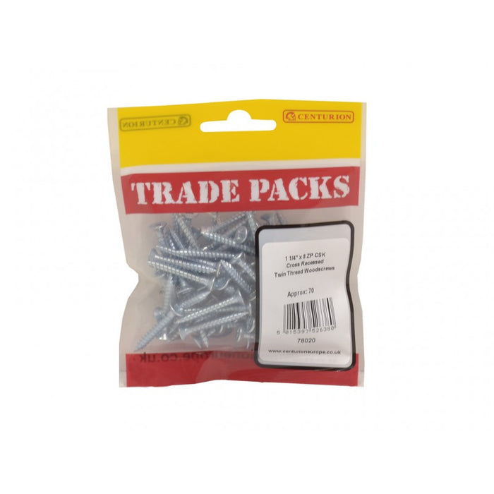 Pozi Twinthread Countersunk Woodscrews - ZP - 1 1/4" x 8 (70 PK)