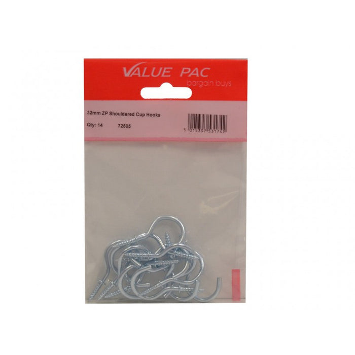 32mm ZP Shouldered Cup Hooks 12pk