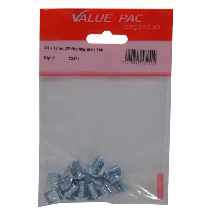 M6 x 12mm ZP Roofing Bolts 9pk