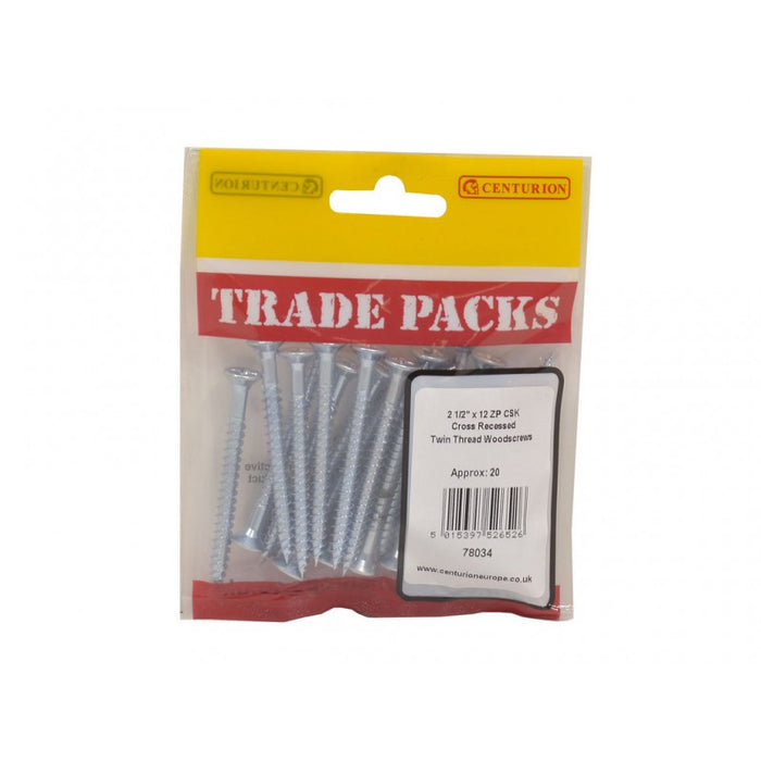 Pozi Twinthread Countersunk Woodscrews - ZP - 2 1/2" x 12 (20 PK)