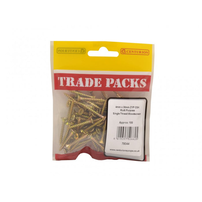 Pozi Multi Purpose Countersunk Woodscrews - ZYP - 4mm x 30mm (100 PK)
