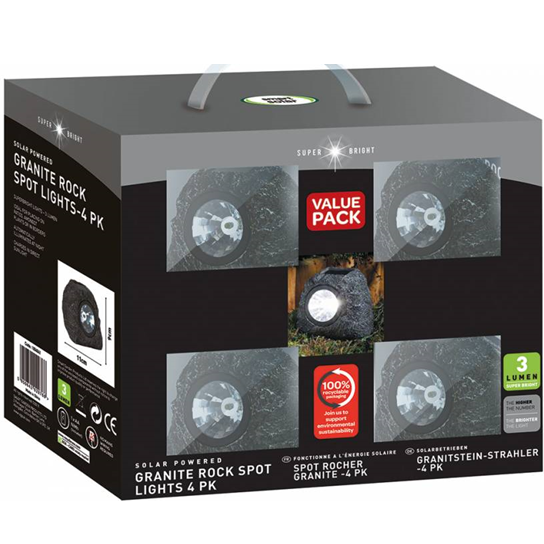 Solar Powered Granite Rock Spot Lights 4 Pack