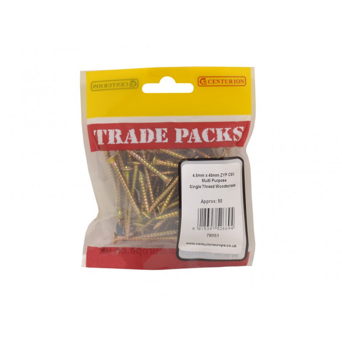 Pozi Multi Purpose Countersunk Woodscrews - ZYP - 4.5mm x 45mm (50 PK)