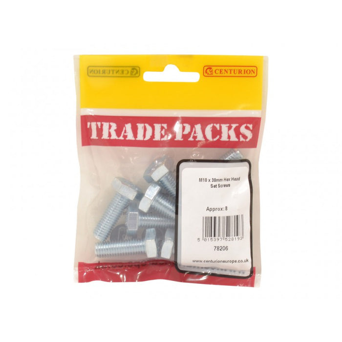 Hex Head Set Screws - ZP - M10 x 30mm (8 PK)