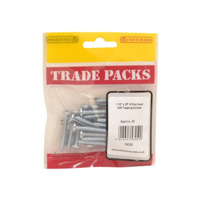 Pan Head Self Tapping Screws - ZP - 1 1/2" x 10 (20 PK)