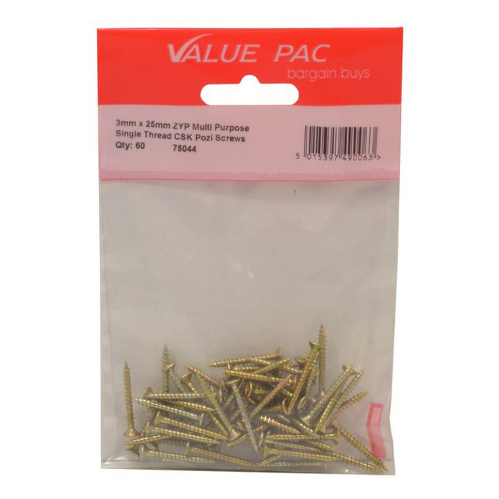 M3 x 25mm Pozi CSK Multi Purpose Screws 55pk