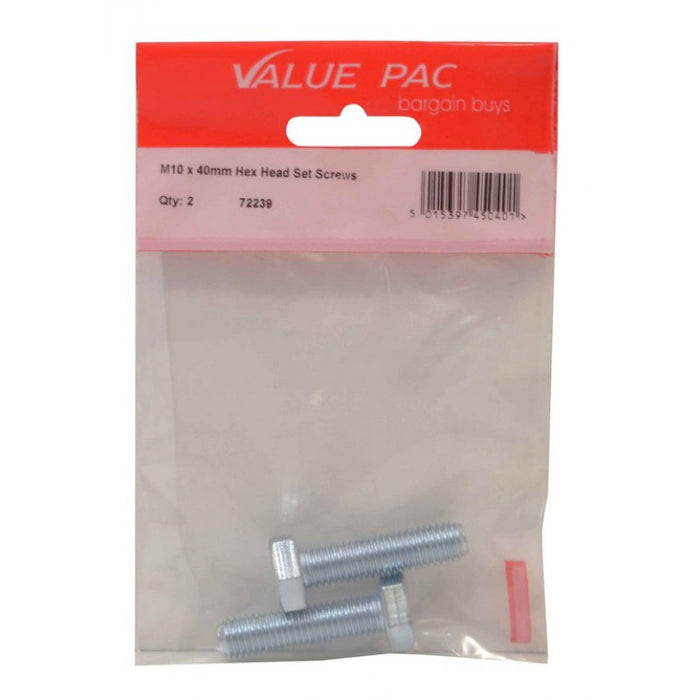 M10 x 40mm Hex Head Set Screws
