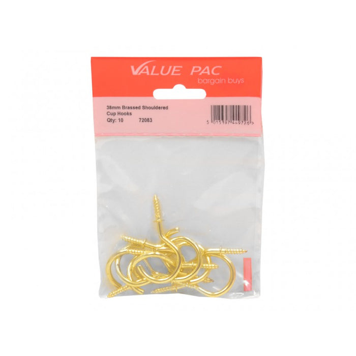 50mm Brassed Cup Hooks 6pk