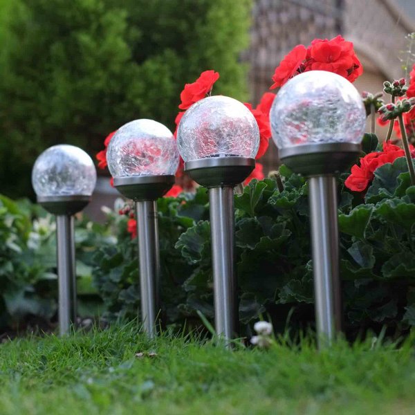 Crackle Globe Stake Light, 5pc Carry Pack