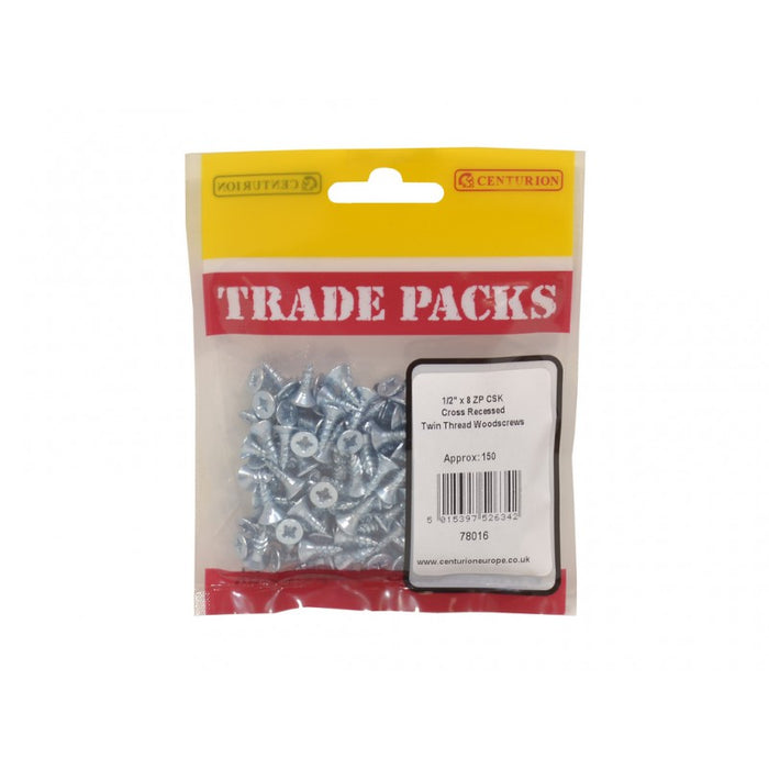 Pozi Twinthread Countersunk Woodscrews - ZP - 1/2" x 8 (150 PK)