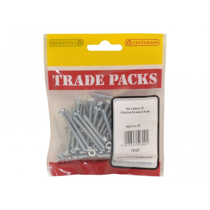 Machine Screws & Nuts - ZP - M4 x 40mm (30 PK)