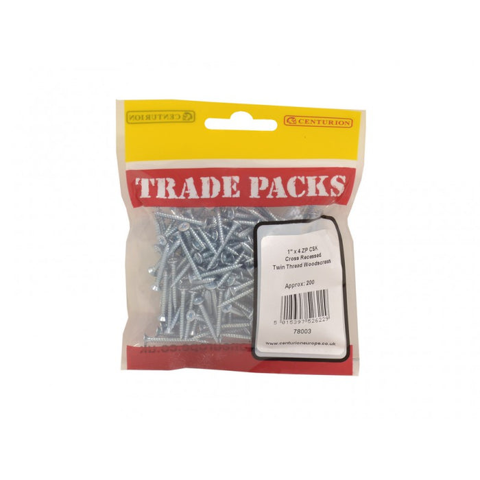 Pozi Twinthread Countersunk Woodscrews - ZP - 1" x 4 (200 PK)