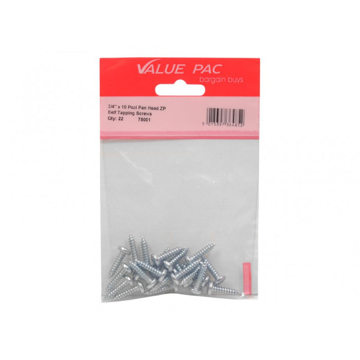 3/4" x 10 Pozi Pan Head ZP Self Tapping Screws 20pk
