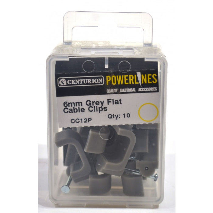 6mm Flat T+E Grey Cable Clip (Pack of 10)