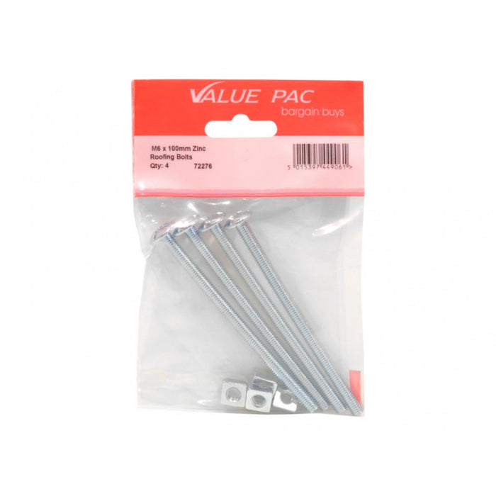 M6 x 100mm ZP Roofing Bolts 3pk
