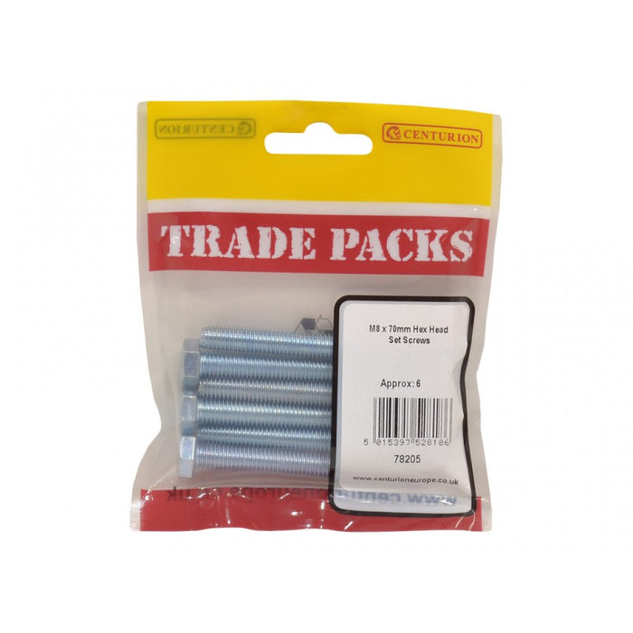 Hex Head Set Screws - ZP - M8 x 70mm (6 PK)
