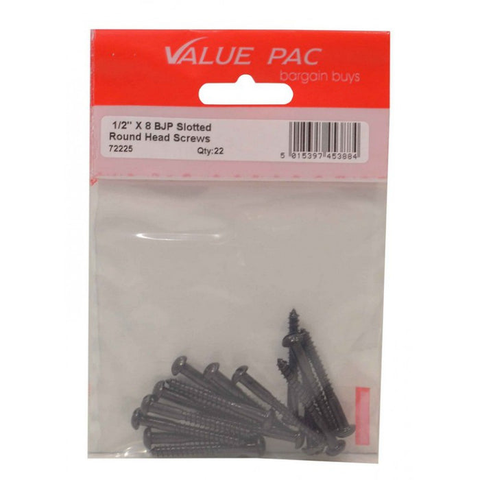 1 1/2" x 8 BJP Slotted Round Head Woodscrews 10pk