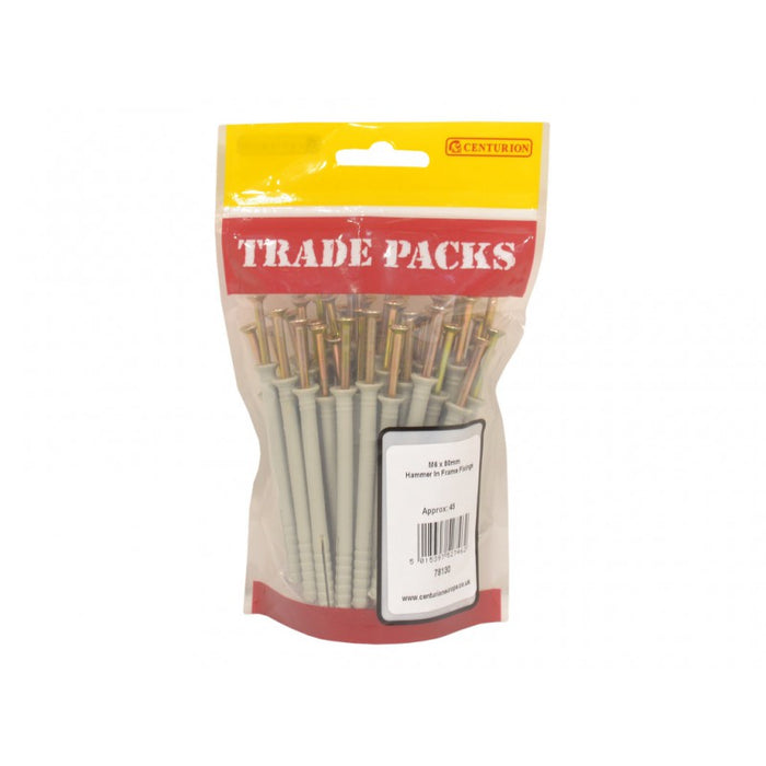 Hammer In Frame Fixings - ZP - M6 x 80mm (45 PK)