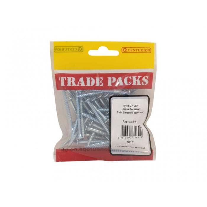 Pozi Twinthread Countersunk Woodscrews - ZP - 2" x 8 (50 PK)