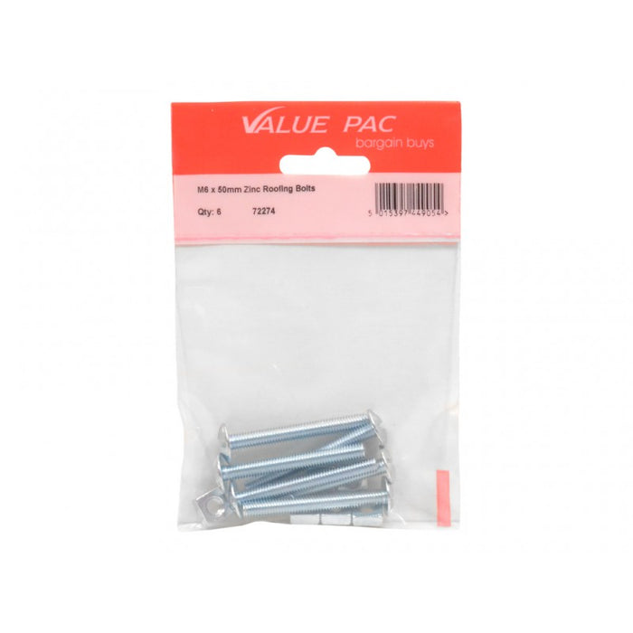 M6 x 50mm ZP Roofing Bolts 5pk