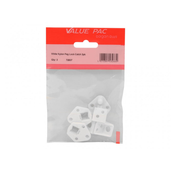 White Nylon Peg Lock Catch 3pk