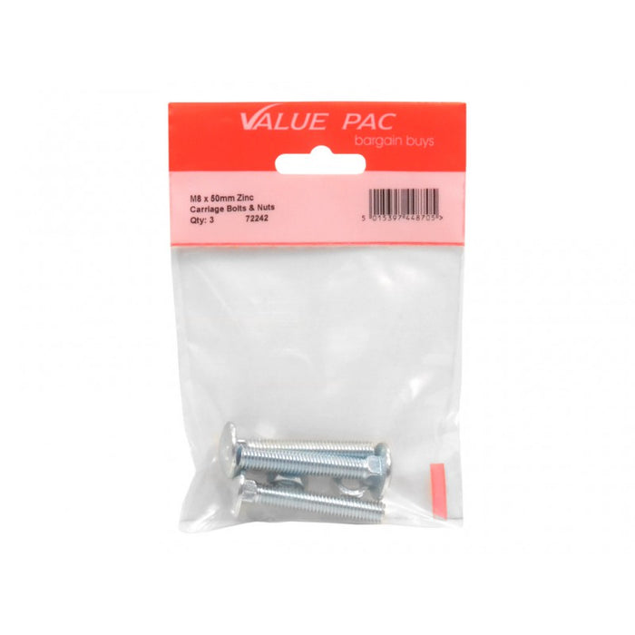M8 x 50mm ZP Small Carriage Bolts & Nuts