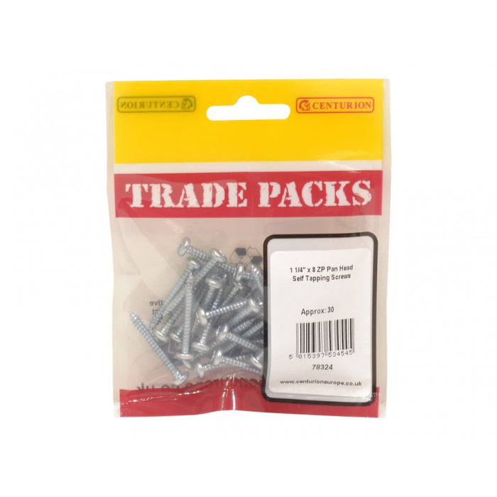 Pan Head Self Tapping Screws - ZP - 1 1/4" x 8 (30 PK)