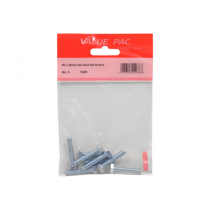 M6 x 30mm Hex Head Set Screws 7pk