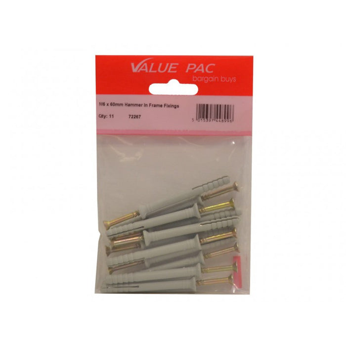 M6 x 60mm Hammer In Frame Fixings 8pk