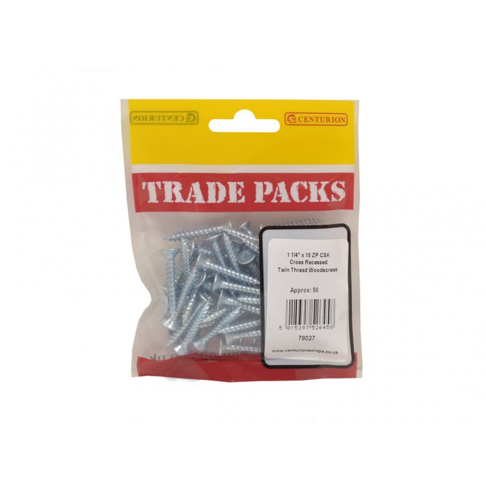 Pozi Twinthread Countersunk Woodscrews - ZP - 1 1/4" x 10 (50 PK)